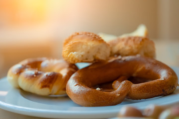 pretzel and bagel in breakfast dish