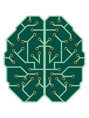 Mind as an electric printed circuit board. Printed wiring board in a human brain form. Isolated vector illustration