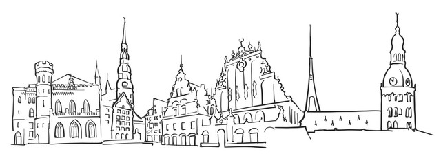 Riga Latvia Panorama Sketch