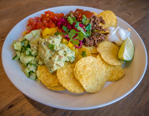 Taco plate with meat and vegetables