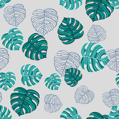 Abstract seamless green floral pattern of monstera