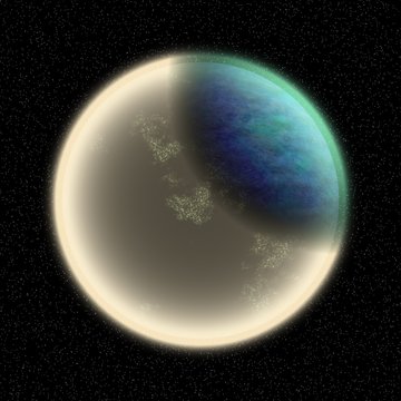 Lost planet in the far corner of universe. A planet with shinning atmosphere hidden  somewhere
