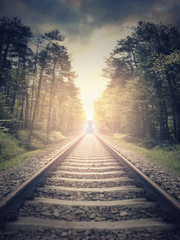 Railroad in motion. Concept background. Railroad travel, railway tourism. Transportation.