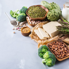 Assortment of healthy vegan protein source and body building food