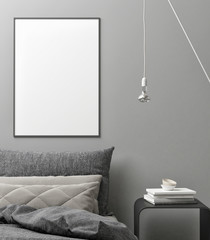 Interior concept bedroom, white poster background, 3d illustration