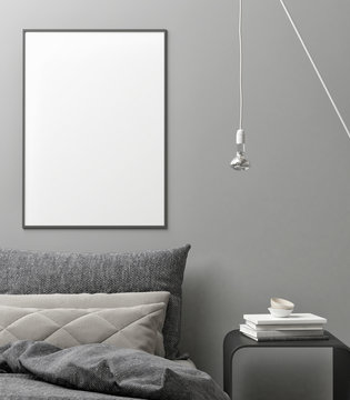 Interior concept bedroom, white poster background, 3d illustration
