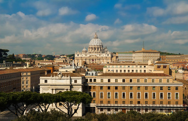 Obraz premium Panoramic cityscape of Rome with Saint Peter`s Basilica , Rome, Italy.