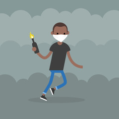 Man wearing mask and carrying explosive