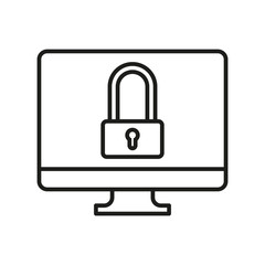 Computer with lock on white background