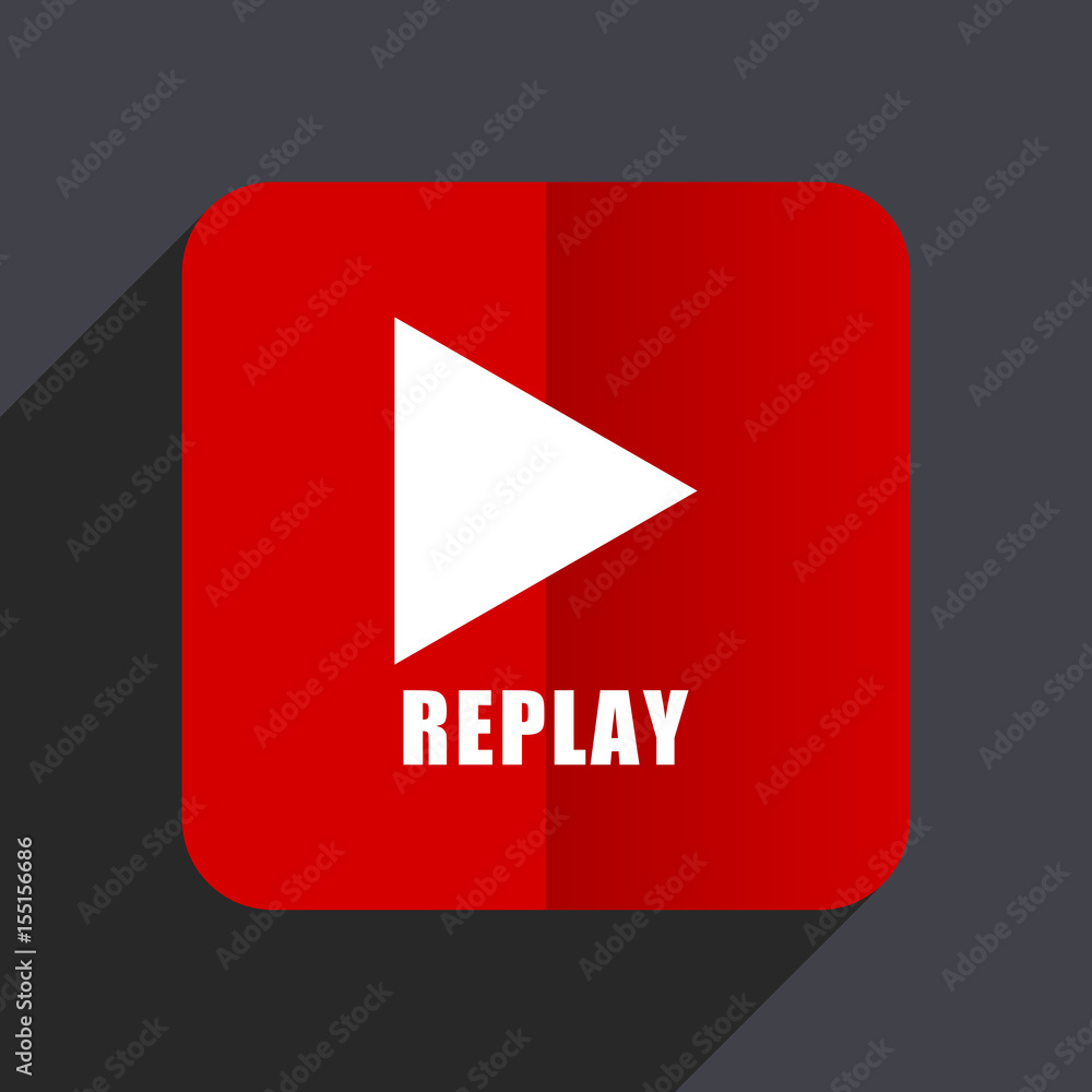 Poster replay flat design web vector red icon