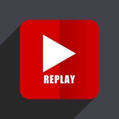 Replay flat design web vector red icon
