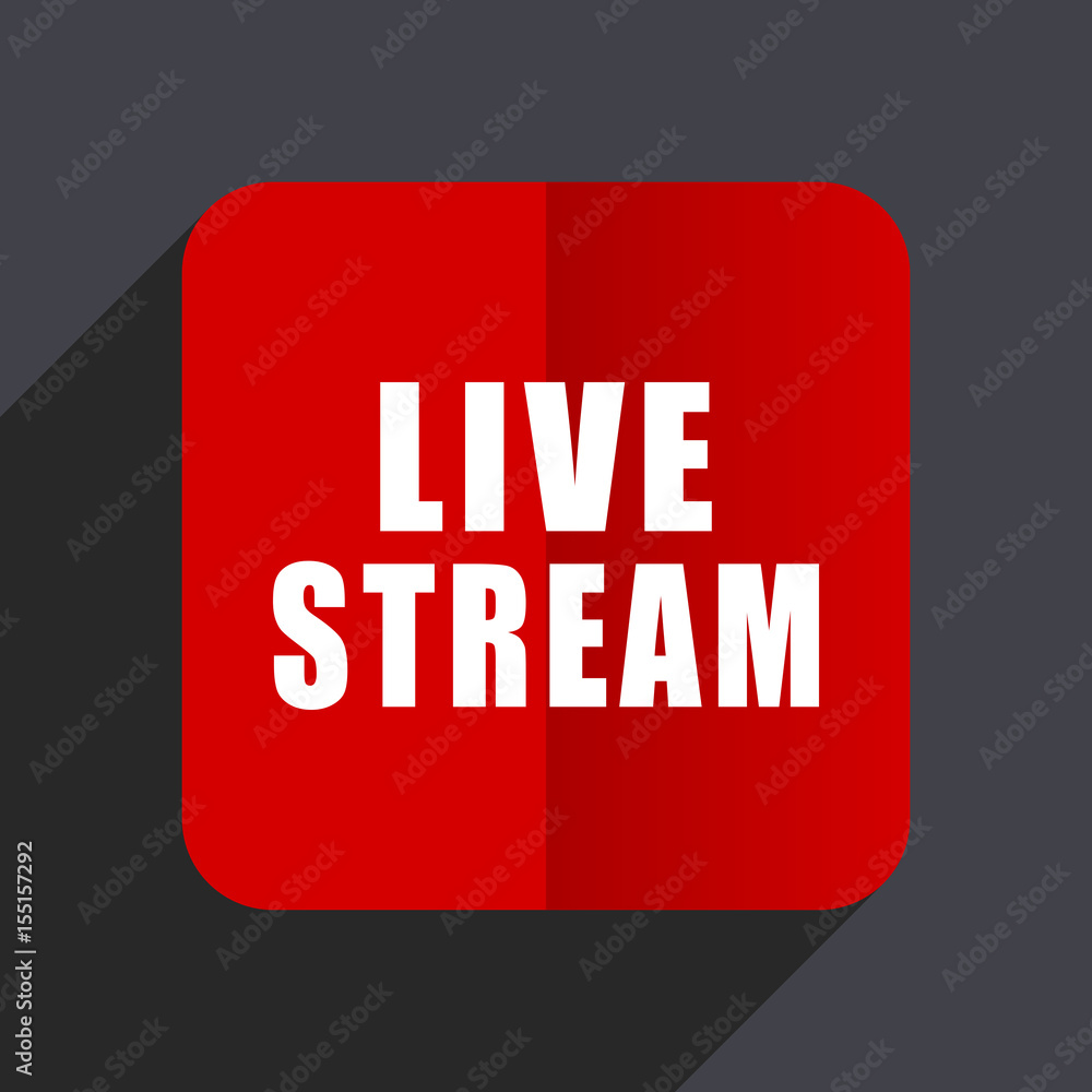 Poster live stream flat design web vector red icon