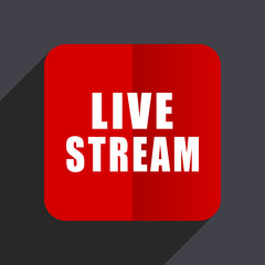 Live stream flat design web vector red icon