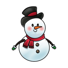 christmas snowman with hat and scarf character decoration vector illustration