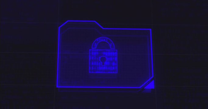 Abstract Animation Digital Padlock with File Icon in Cyber Space