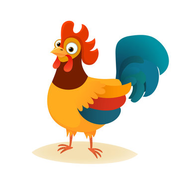 Cartoon vector cute character of cock, rooster