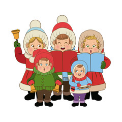 group of people chorus singing christmas songs. vector illustration