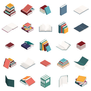 Book icons set in isometric style for any design