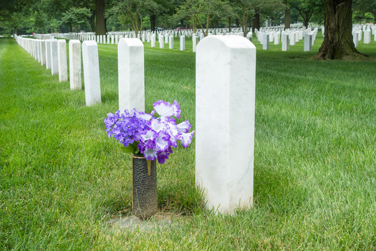 Gravestones in Arlington National Cemetery - Washington DC United States 