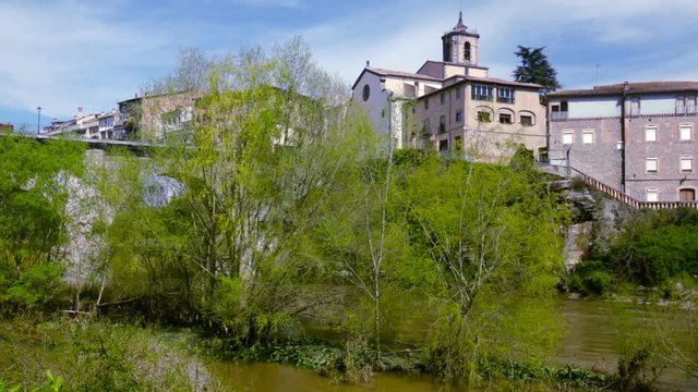 Old bridge at Roda de Ter crossig the river in Catalonia
