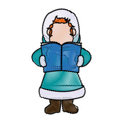 cartoon woman christmas song winter clothes vector illustration