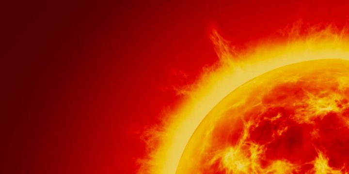 Realistic Red Sun Rendering as Close-Up of Burning Star 4k CGI Animation Video 
