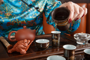 Chinese tea ceremony is performed by tea master