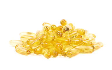 Pile of softgel pills isolated