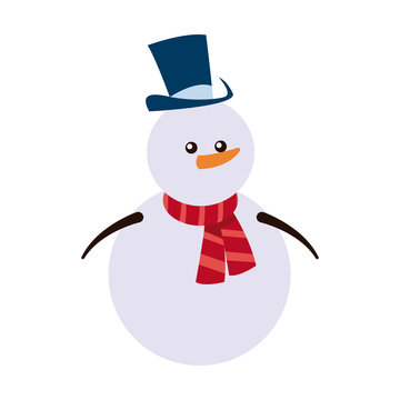 snowman christmas character winter hat scarf carrot vector illustration
