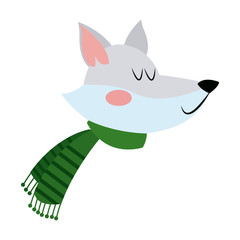 face fox with a scarf. christmas animal celebration vector illustration