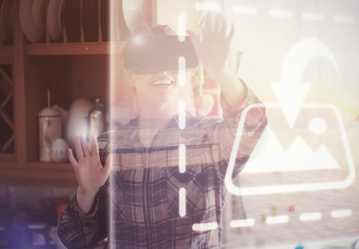 Smiling VR User in Kitchen