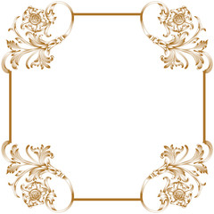 Golden vintage border frame engraving with retro ornament pattern in antique baroque style decorative design. Vector.