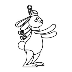christmas rabbit animal with hat scarf celebration vector illustration