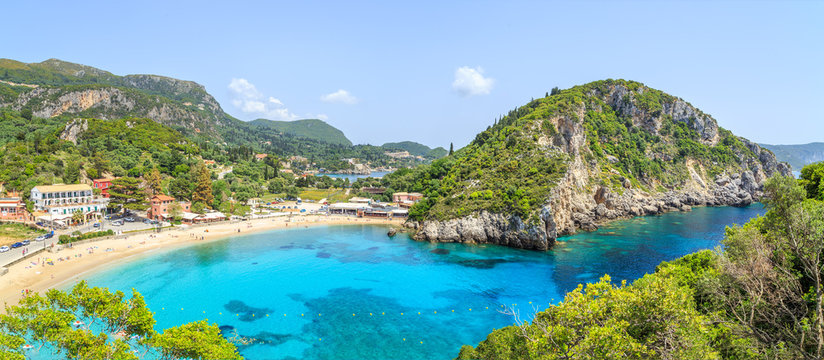 Panorma od Palaiokastritsa, town in Corfu, Greece