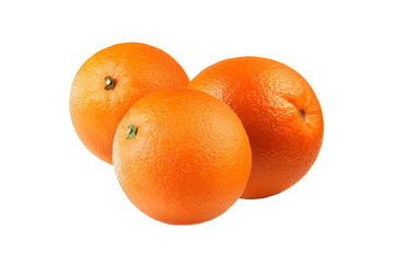 Three studio isolated orange fruits on white background