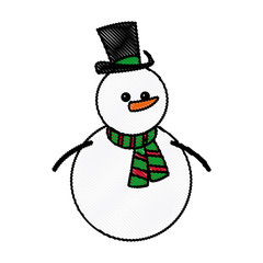 snowman christmas character winter hat scarf carrot vector illustration