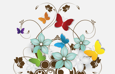 Abstract floral background  with butterflies for design 