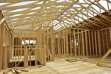 Fototapeta premium Wood frame homes under construction.