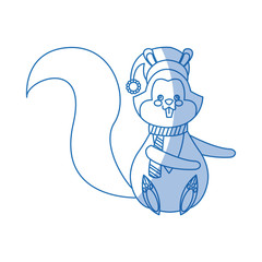 christmas squirrel animal character with hat scarf and nuts vector illustration