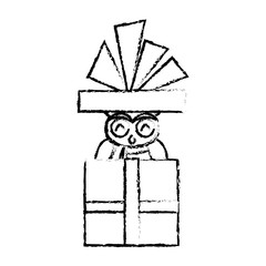 christmas owl in gift box surprise present with bow vector illustration