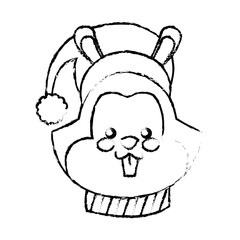christmas squirrel animal character with hat scarf and nuts vector illustration