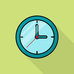 Clock icon , Vector illustration in flat with long shadow.
