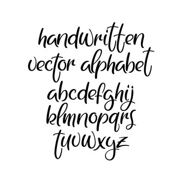 Handwritten brush font. Brushpen vector alphabet. Modern calligraphy abc. Isolated
