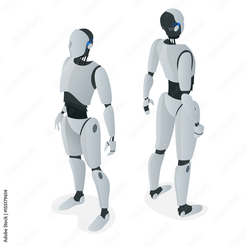 Poster isometric autonomous robot. flat vector isolated on white illustration. artificial intelligence