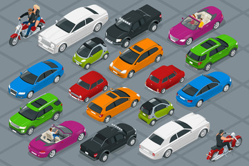 Car icons. Flat 3d isometric high quality city transport. Set of urban public and freight transport © Golden Sikorka