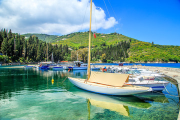 Boats in port Kouloura in Corfu, Greece