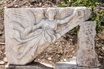 Carving of the Goddess Nike at UNESCO World Heritage Archaeological Site, Ephesus, Turkey