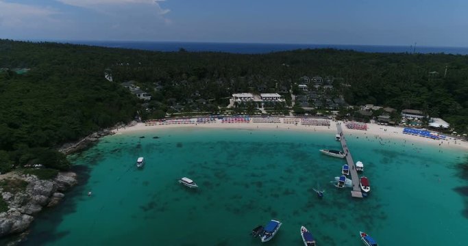 Top view aerial shot of ship port at Koh Racha Yai island, Phuket, Thailand