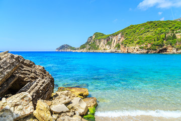 Fototapeta na wymiar View of a Limni beach in Corfu, Greece
