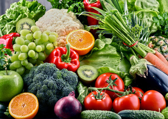 Assorted raw organic vegetables and fruits